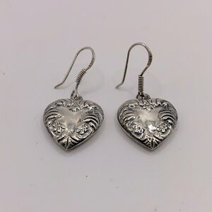 Vintage sterling silver 925 puffy hearts drop earrings